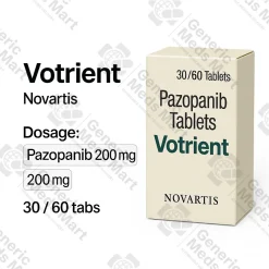 Votrient 200 mg and 400 mg pazopanib tablets (1 pack / 30 or 60 tabs) for advanced renal cell carcinoma